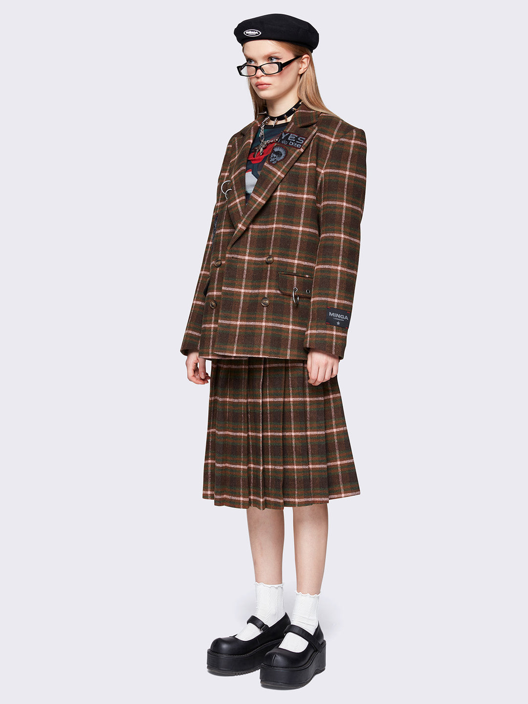 Brown Plaid Flannel Pleated Midi Skirt | Minga London Brown Plaid Flannel Pleated Midi Skirt | Minga London