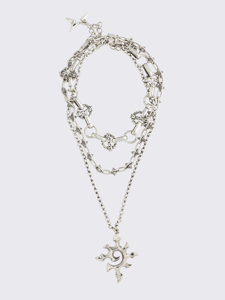 3 PC Silver Necklace Set with Tribal Sun Pendant | Minga London