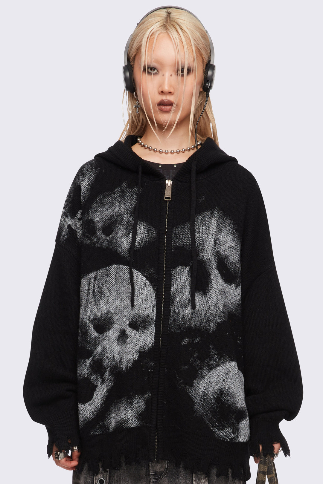 ジャケット・アウター mad punks girl gimmick skull zip jacket Skull_Crusher_Knitted_Zip-
