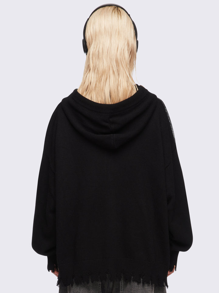 Knitted Zip Up Hoodie with Skull Prints | Minga London