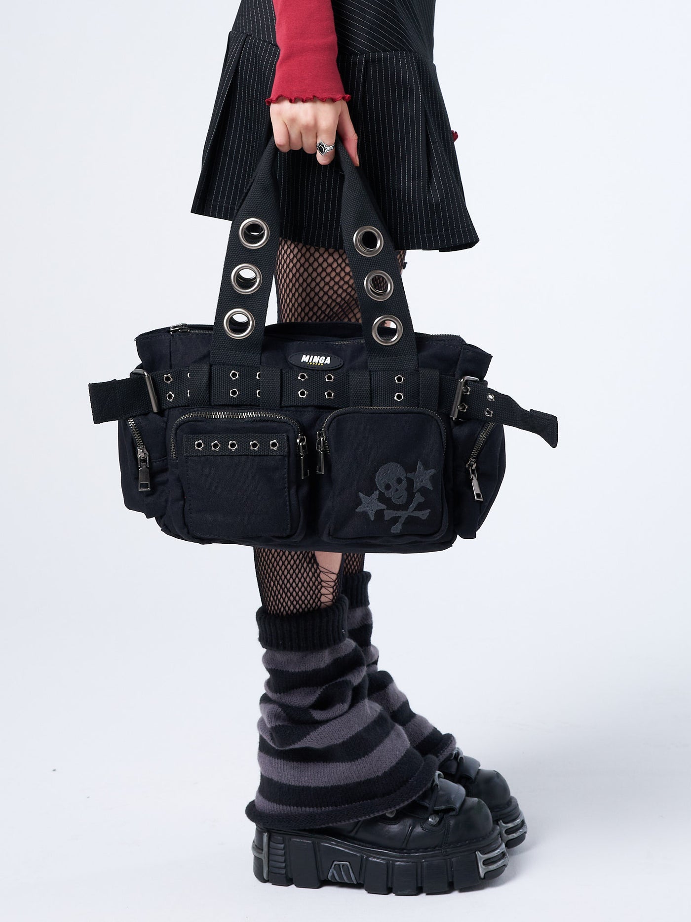 Sky of Skulls Black Multi Pockets Handbag