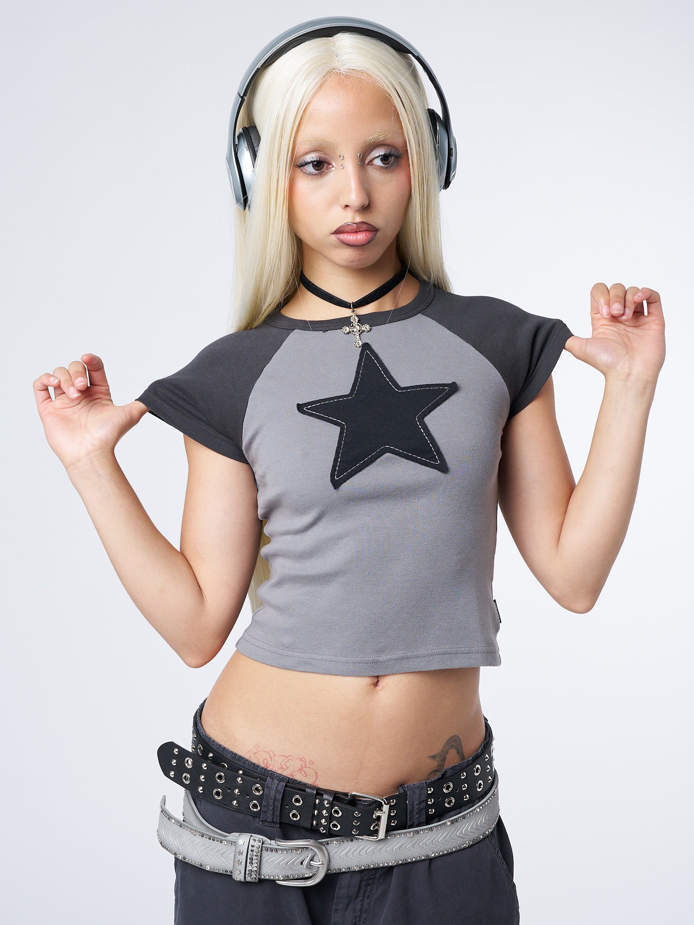 Starlight Grey Raglan Baby Tee - Minga London