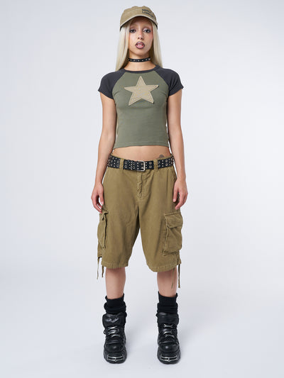 Starlight Khaki Raglan Baby Tee - Minga London