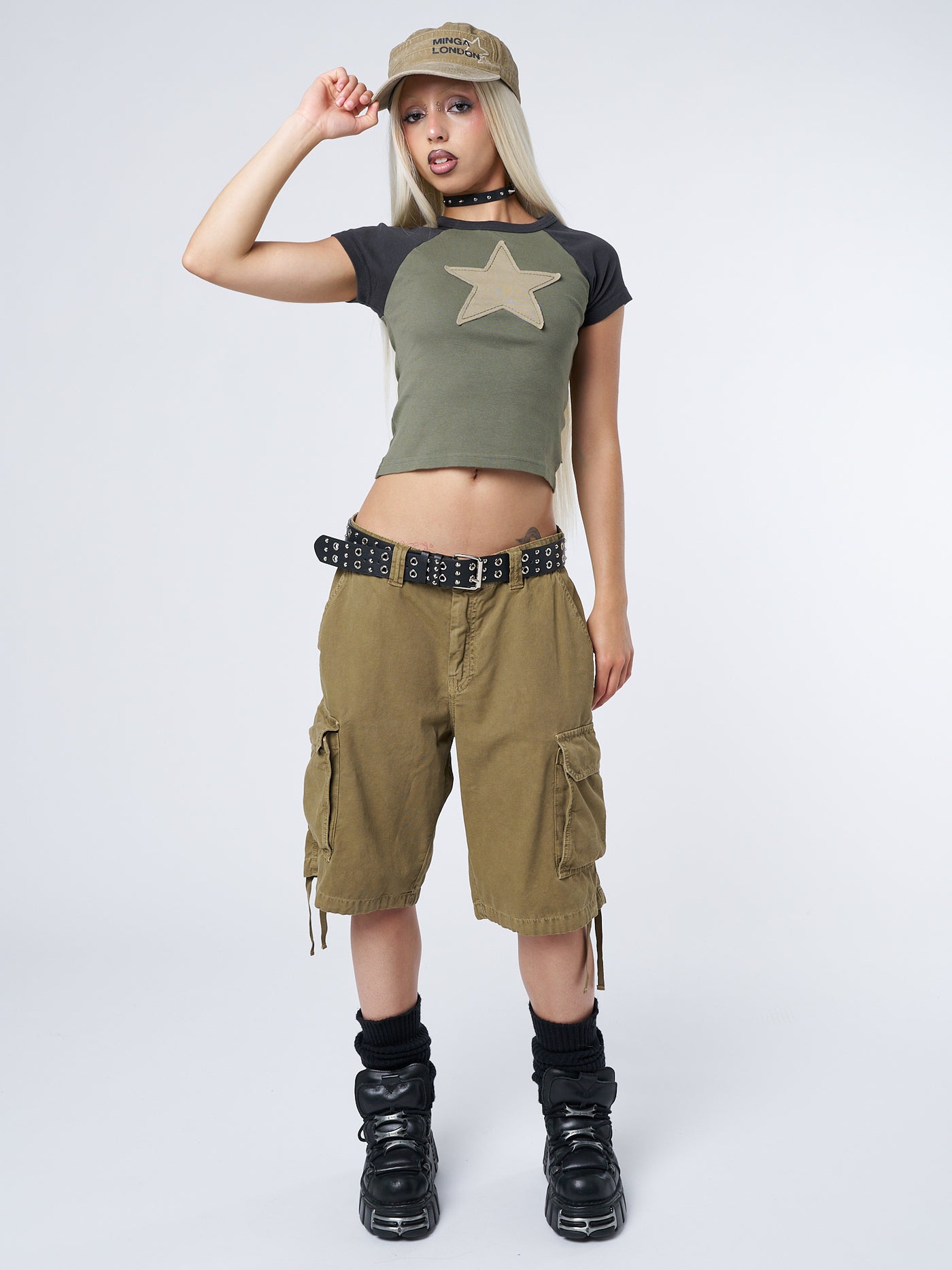 Starlight Khaki Raglan Baby Tee - Minga London