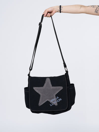 Super Star Black Canvas Messenger Bag - Minga London