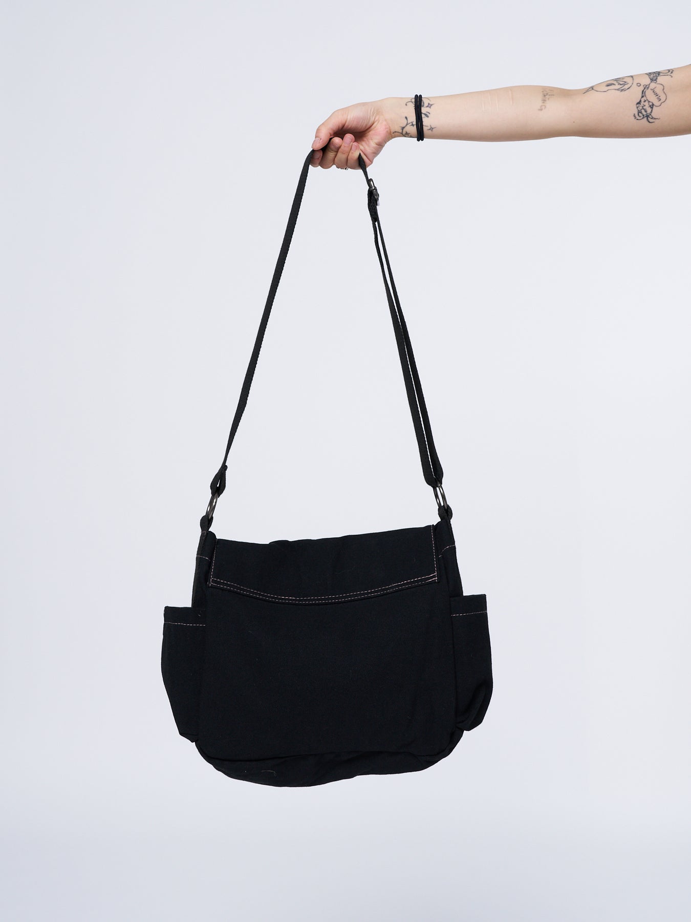 Black Canvas Messenger Bag with Grey Star Front Print Minga London