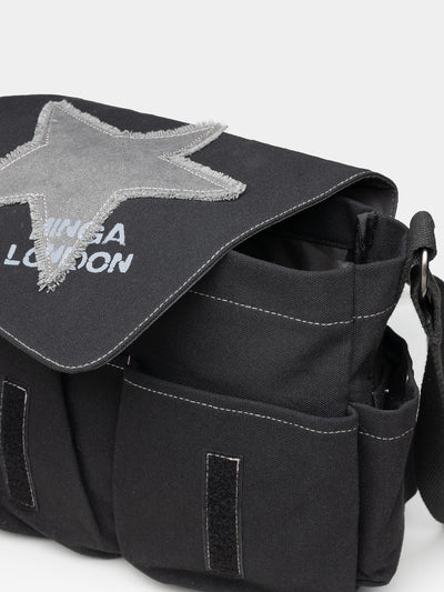 Super Star Black Canvas Messenger Bag - Minga London