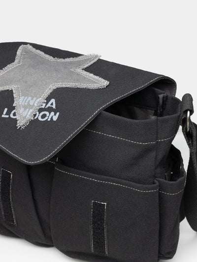 Super Star Black Canvas Messenger Bag - Minga London