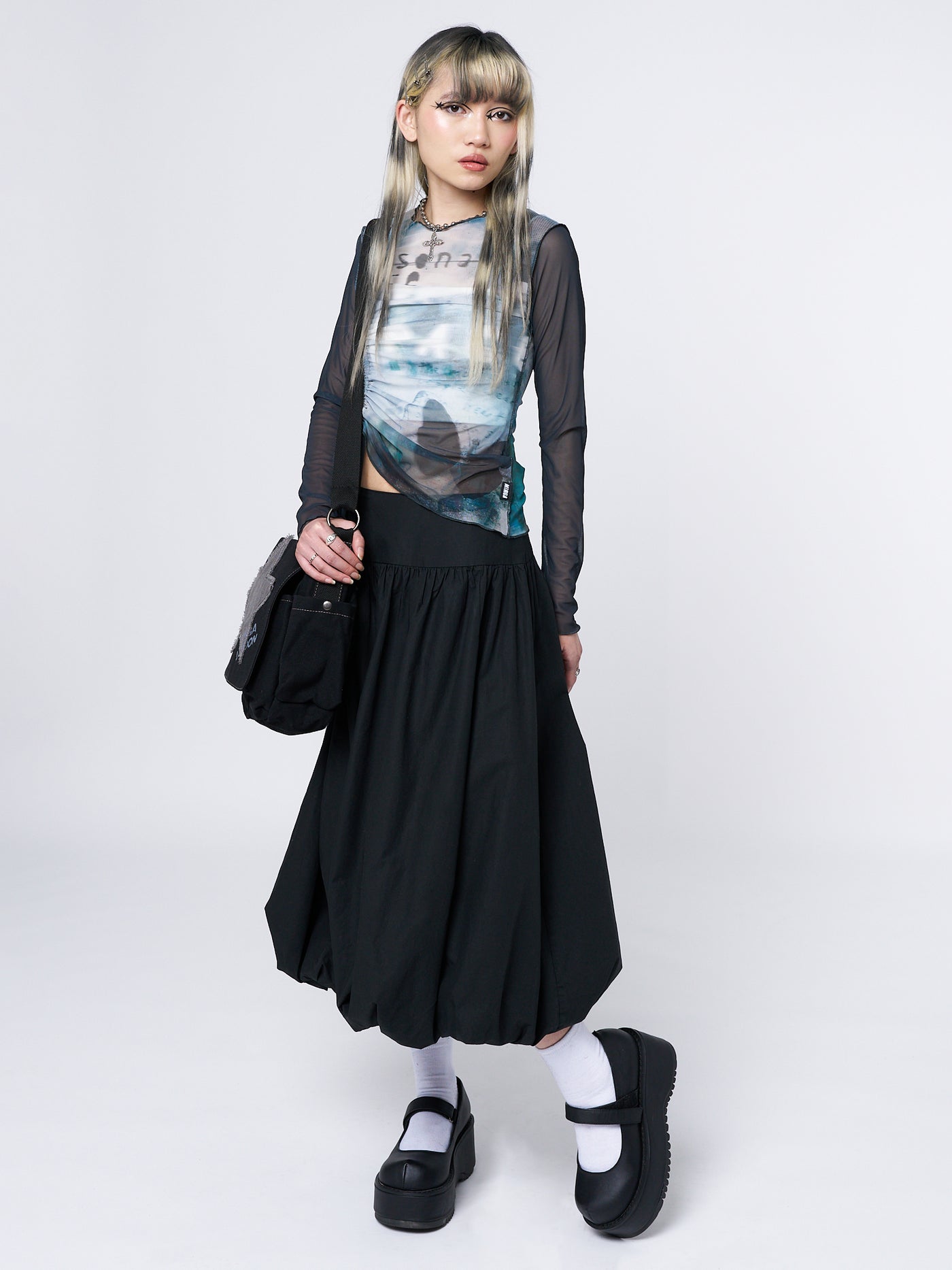 Suya Black Bubble Midi Skirt - Minga London