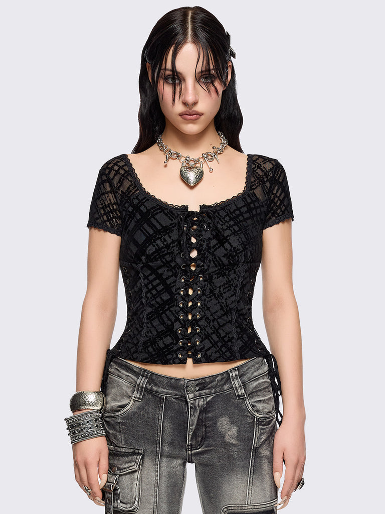トップス meltthelady lace up layered corset black Black Corset Lace-Up Top | Minga London