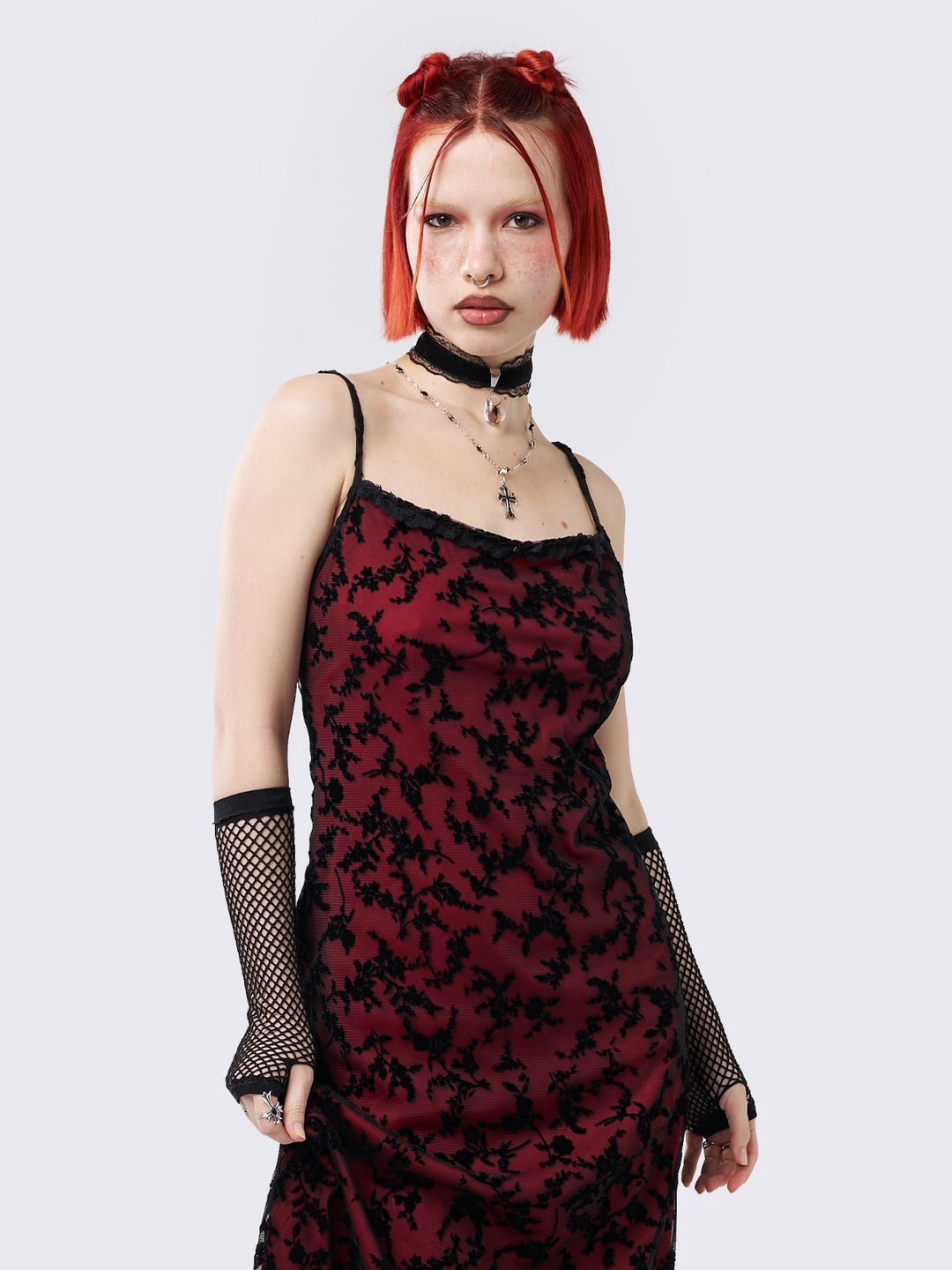 red dress with black mesh overlay Mesh Dresses Colour_Red AX Paris