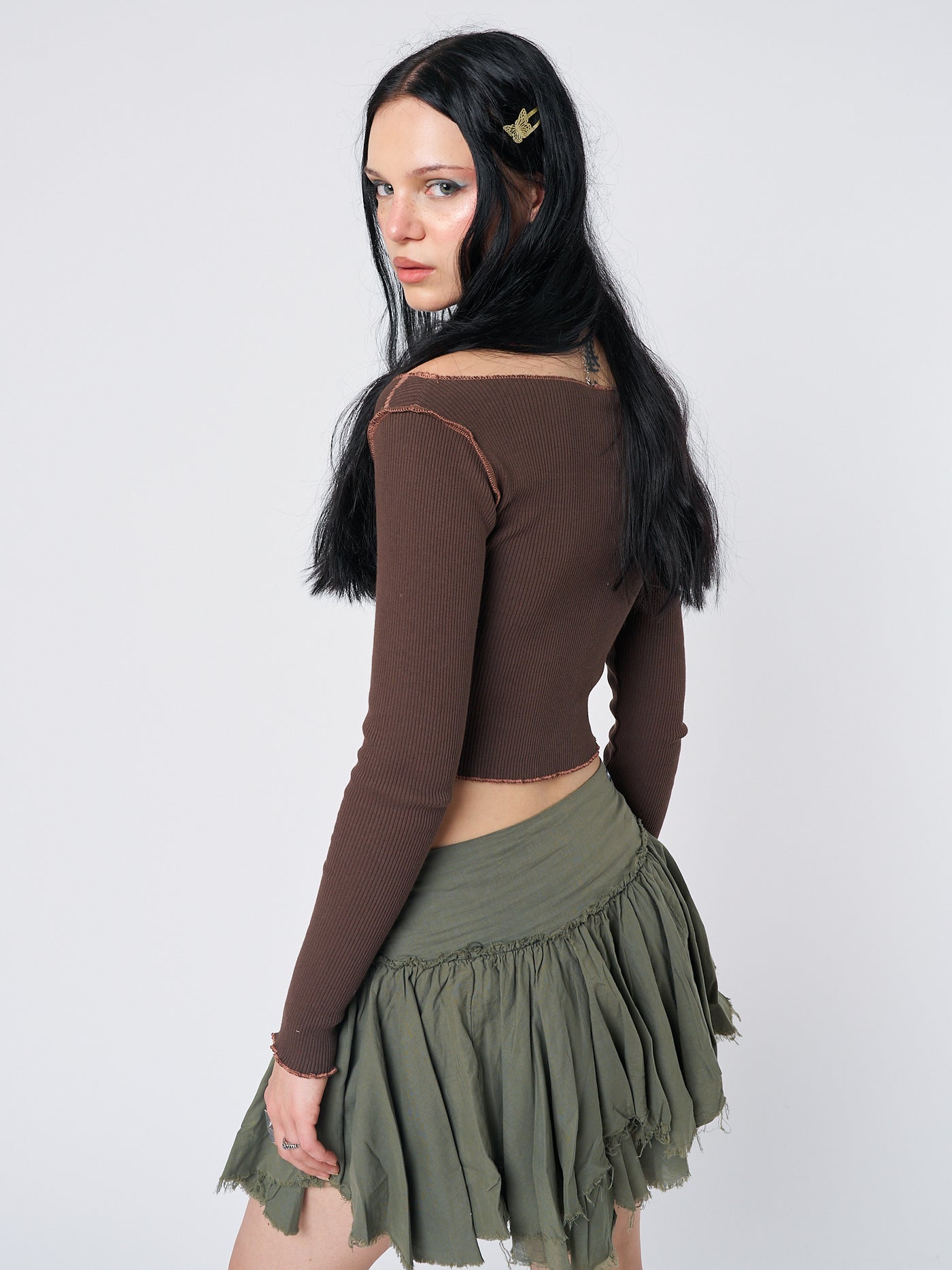 Tranceum Brown Asymmetrical Top - Minga London