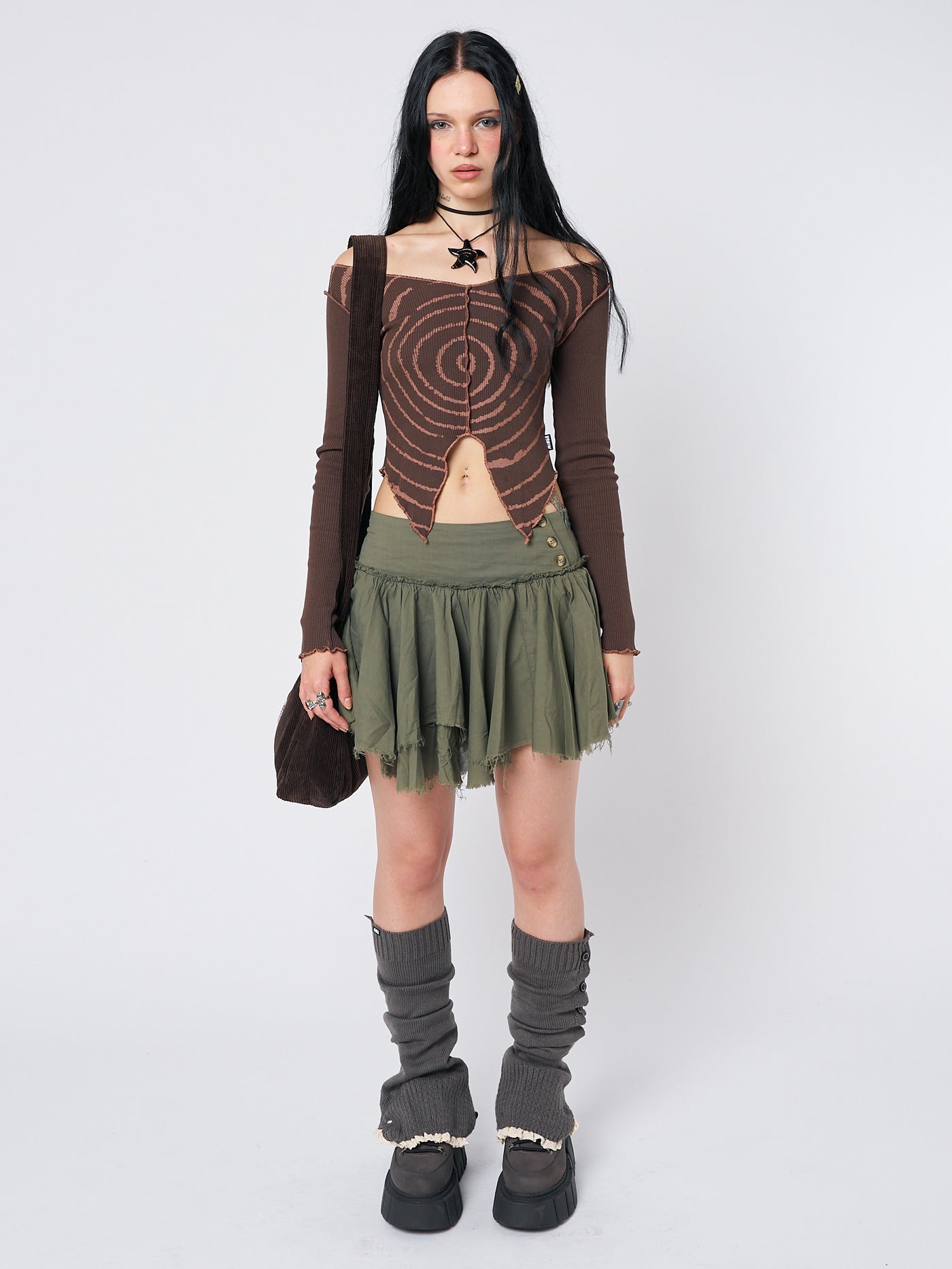 Tranceum Brown Asymmetrical Top - Minga London