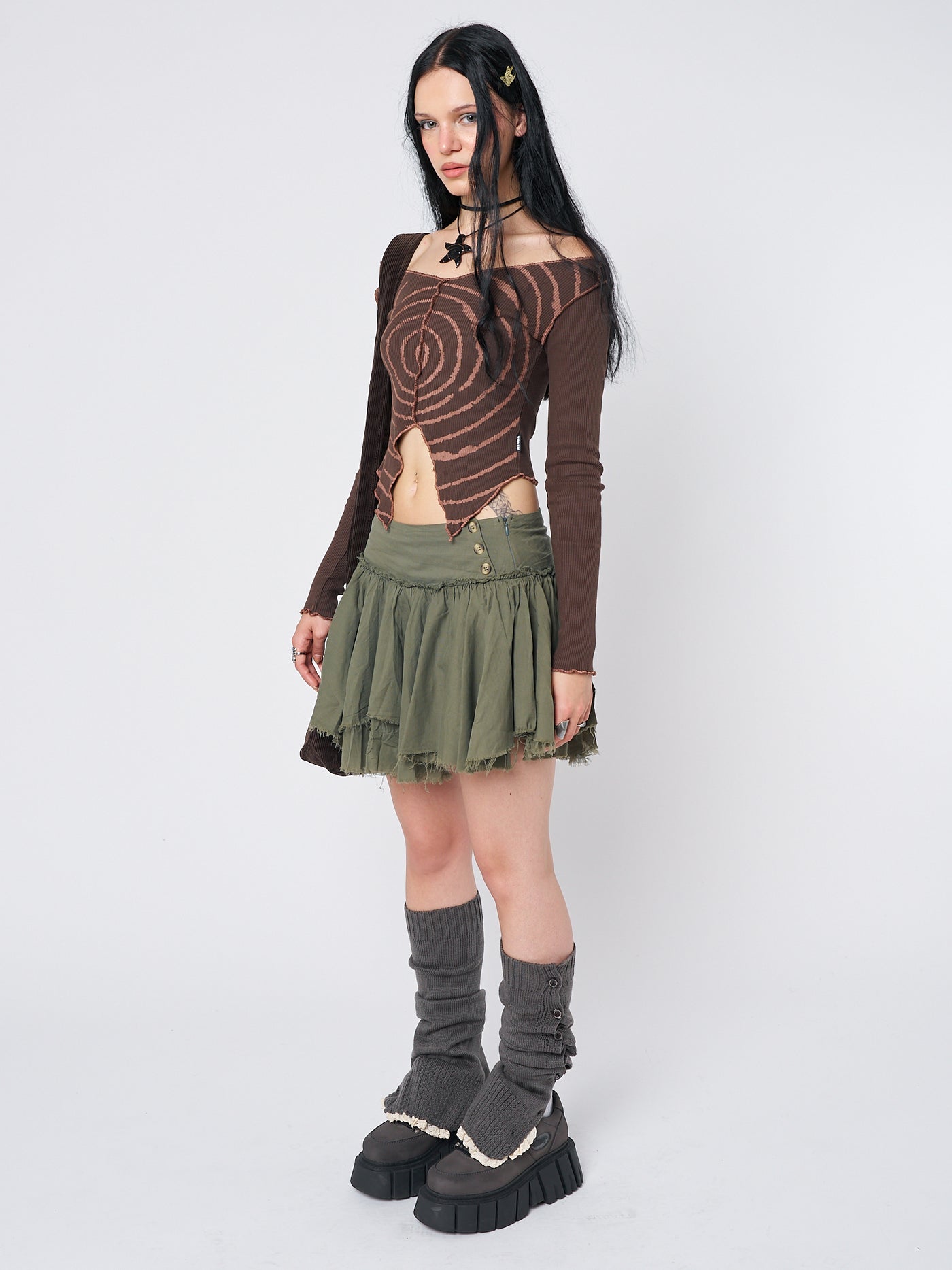 Tranceum Brown Asymmetrical Top - Minga London