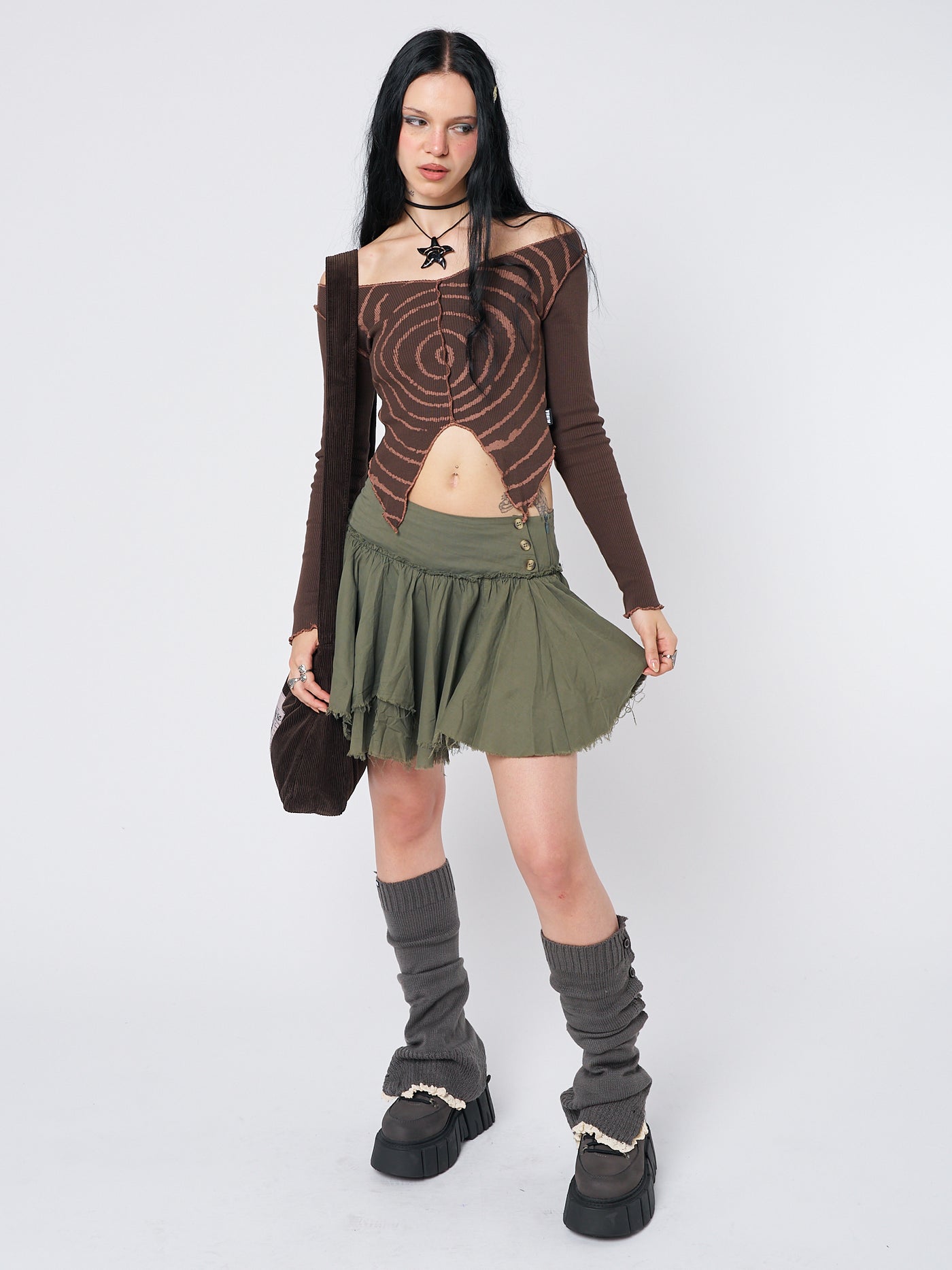 Tranceum Brown Asymmetrical Top - Minga London