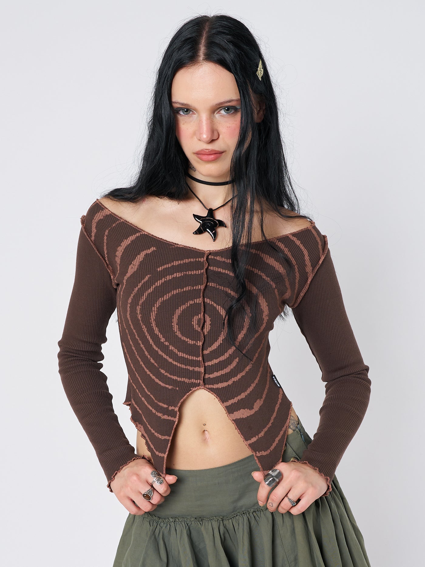 Tranceum Brown Asymmetrical Top - Minga London