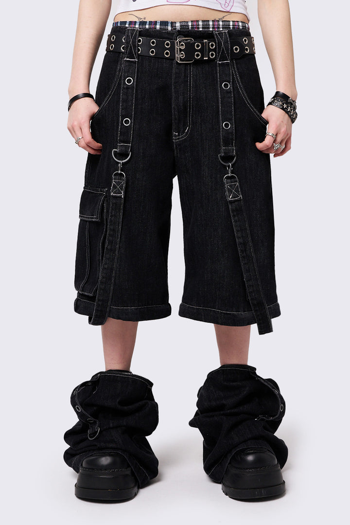 英国発【MINGA LONDON】TREK ワイドレッグ カーゴ ジーンズ Y2K Black Multi-Pocket Wide Leg Cargo Jeans with D-Ring