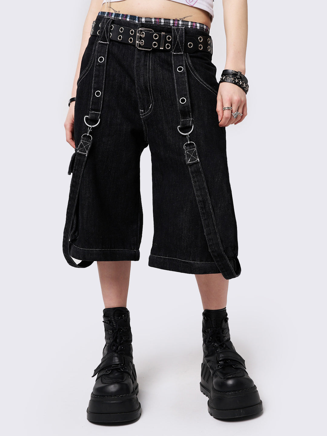 パンツ Minga London TREK CAMO CARGO JEANS Grey Multi-Pocket Convertible Cargo Jeans – Wide Leg | Minga