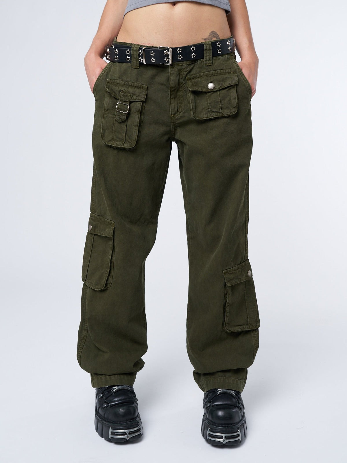 Trooper Green Multi Pocket Cargo Pants - Minga London