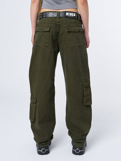 Trooper Green Multi Pocket Cargo Pants - Minga London