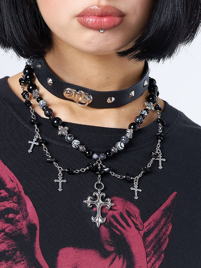 Twilight Cross Beaded Pendant Necklace