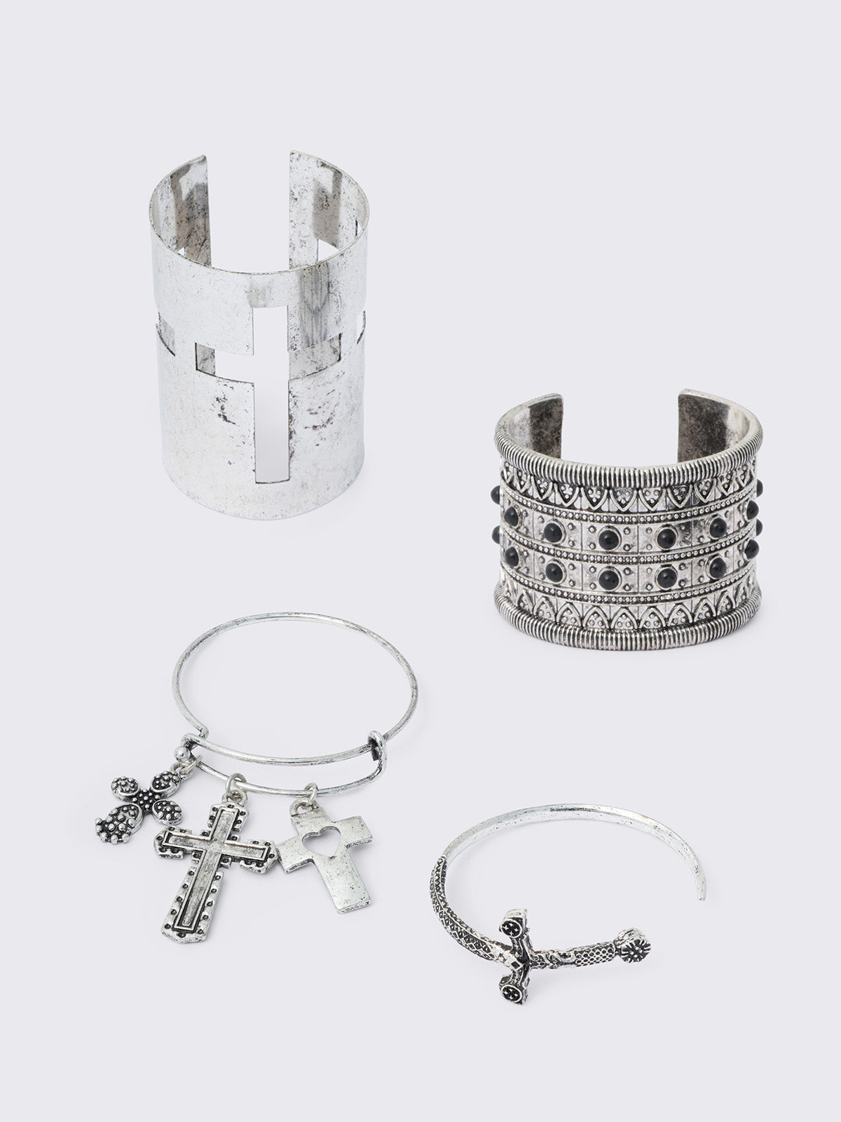 4 PC Silver Bracelet Set with Crosses | Minga London