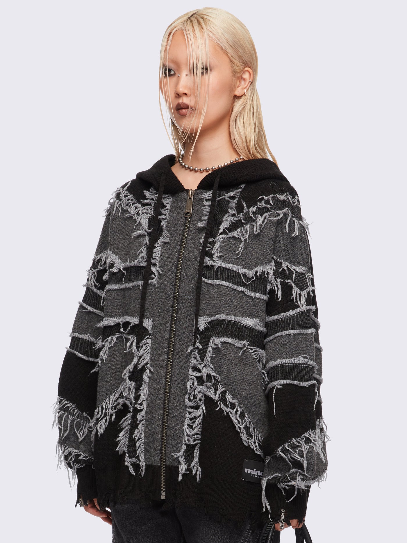 Union Jack Black and Grey Knitted Zip-Up Hoodie Minga London