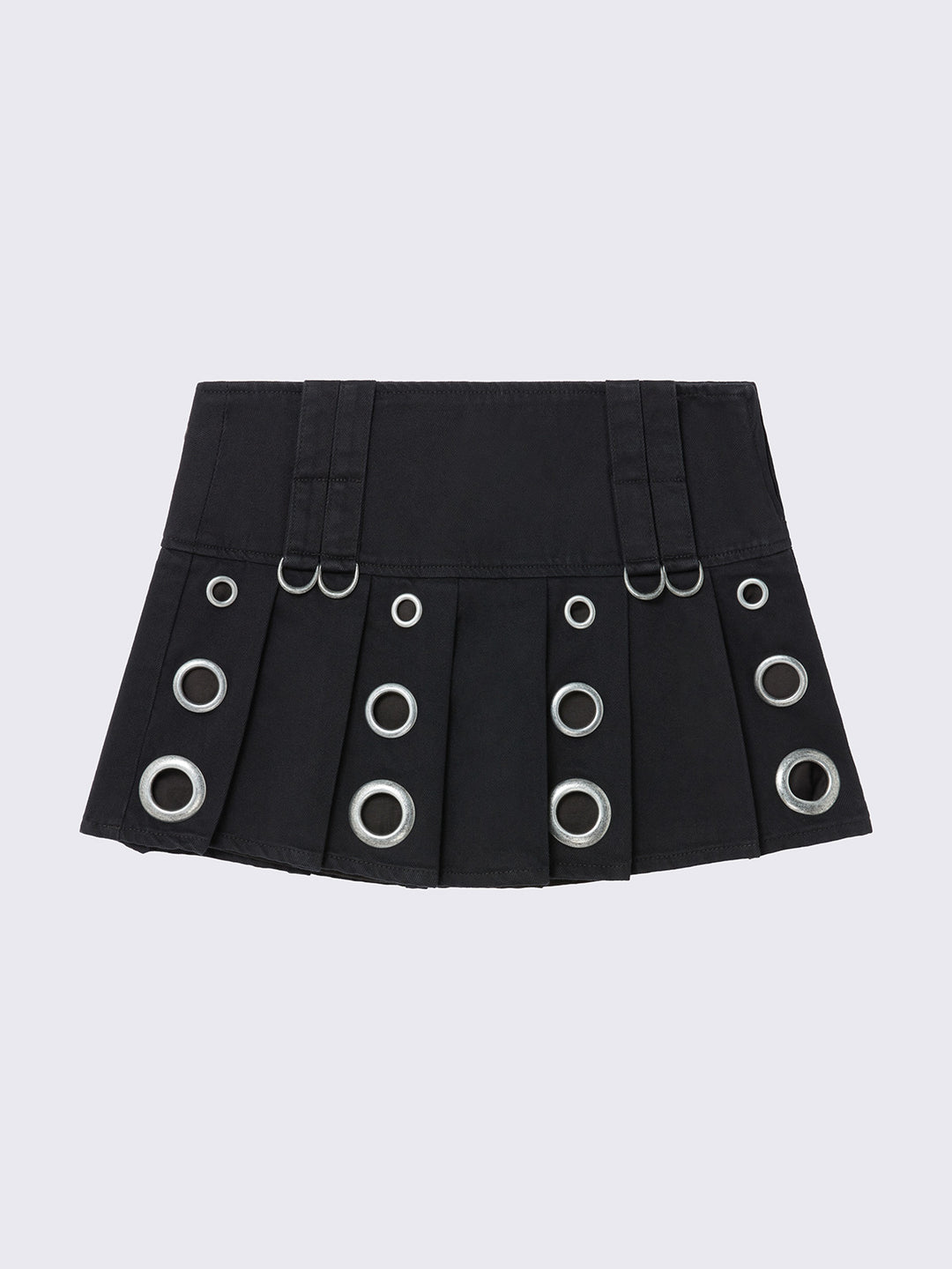 Black Eyelets Pleated Mini Skirt | Minga London