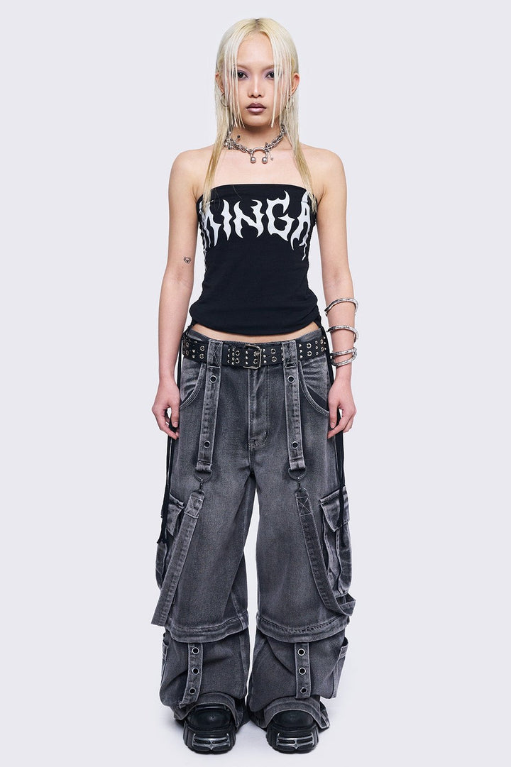 Black Tube Top with Ruched Tie Side | Minga London
