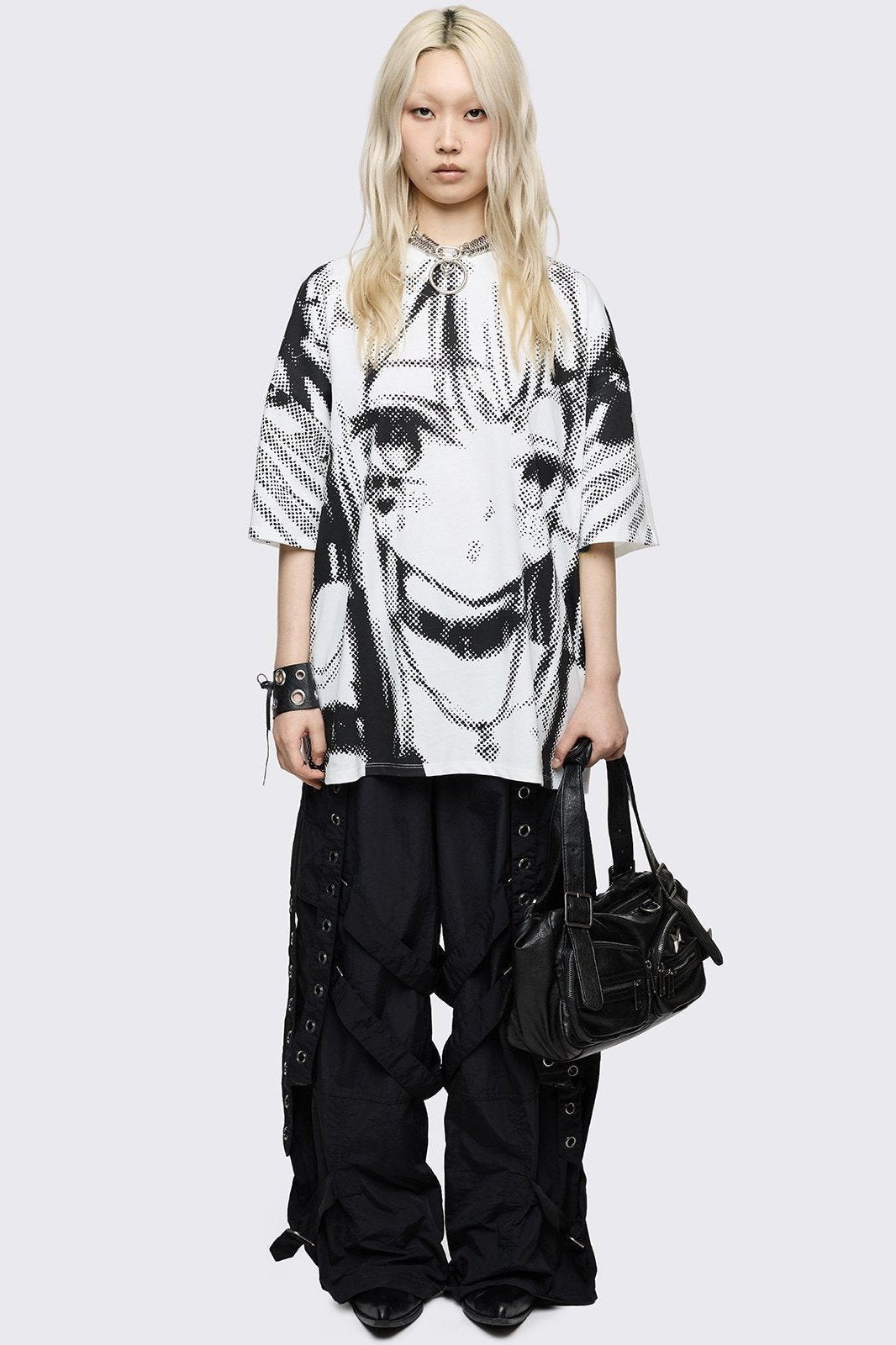 Oversized White T-Shirt with Anime Girl Graphic | Minga London