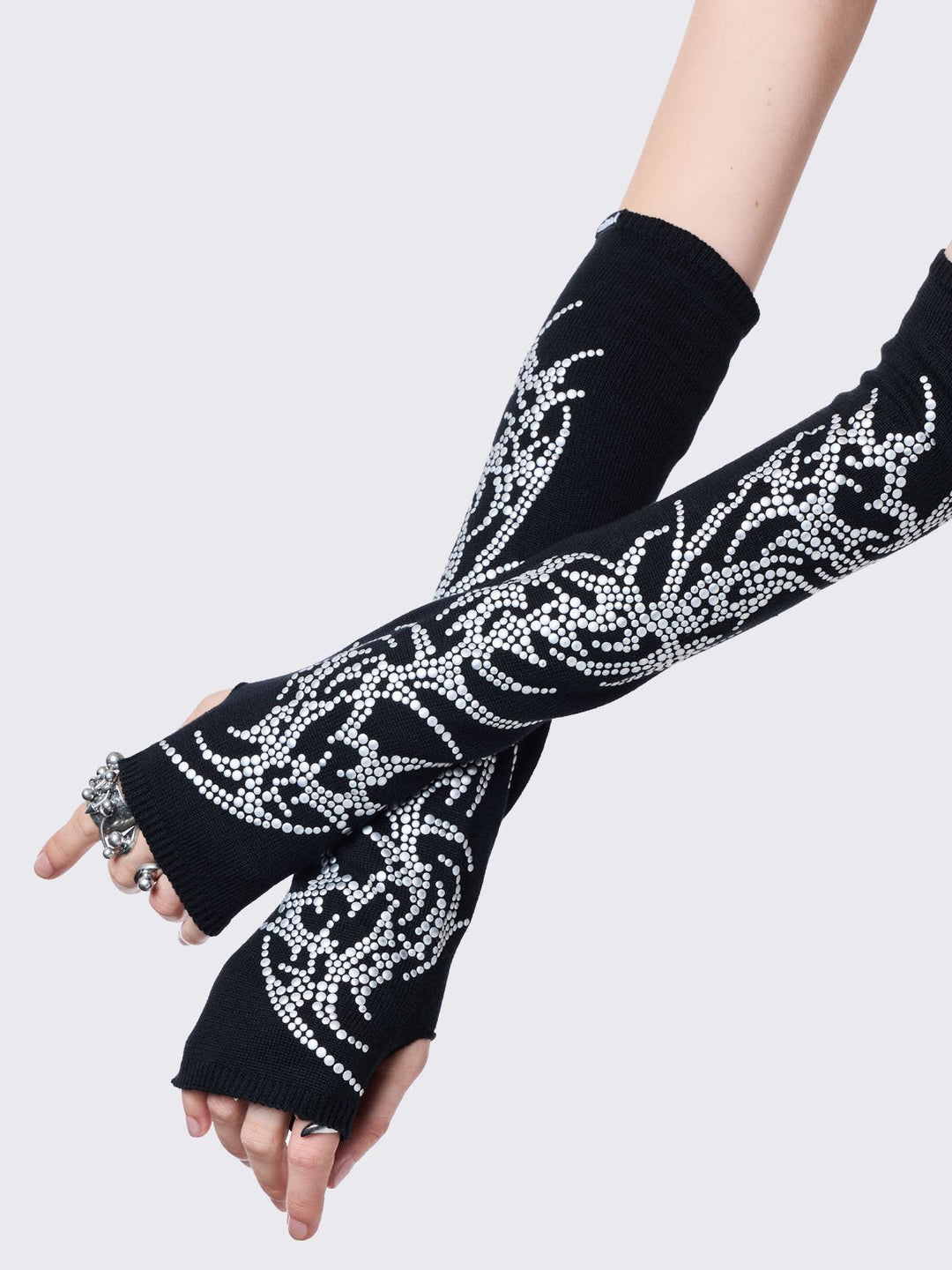 Black Arm Warmers With Cyber Sigils Studs | Minga London