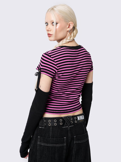 Bad Kitty Pink Striped Detachable Sleeve Top