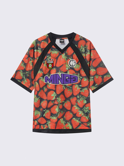 Red football t-shirt with strawberries print