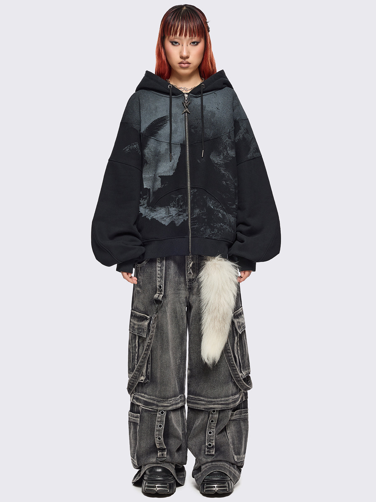 Black Angel Zip Up Hoodie