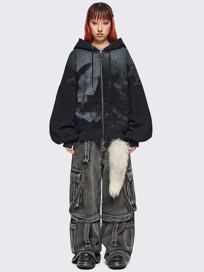 Black Angel Zip Up Hoodie