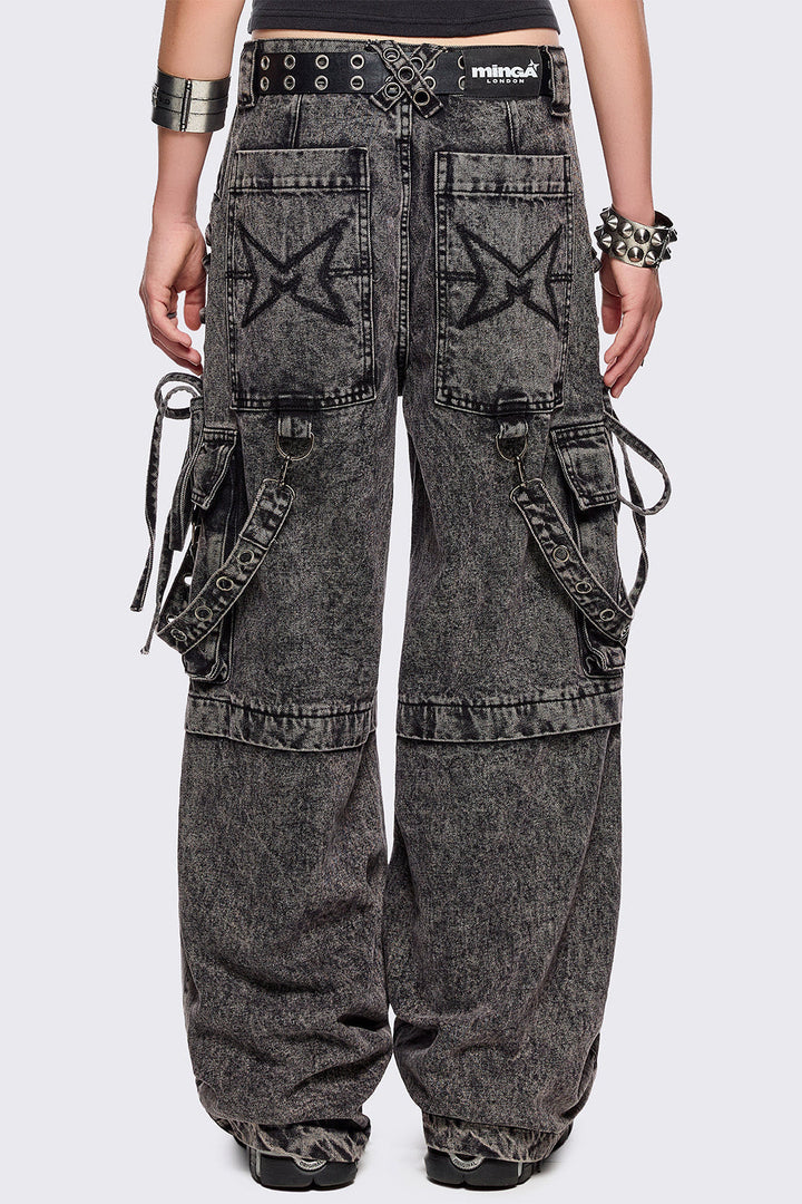 Washed Grey Multipocket Cargo Jeans | Minga London