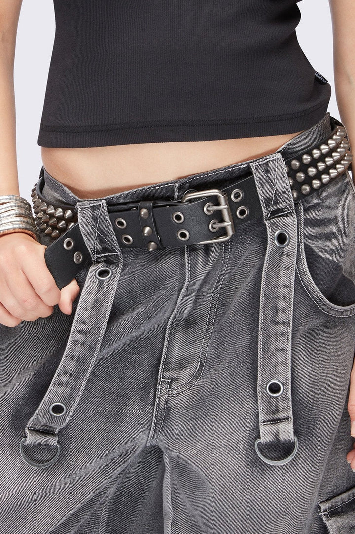 Black Spike Vegan Leather Belt | Minga London