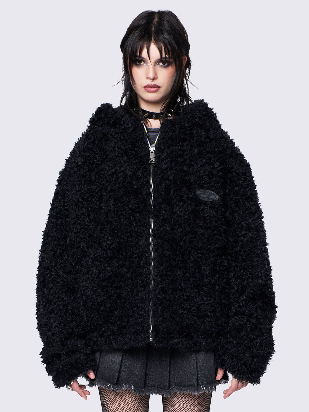 ジャケット・アウター igusa rabbit faux fur Jacket bunny-ear-black-faux-fur-