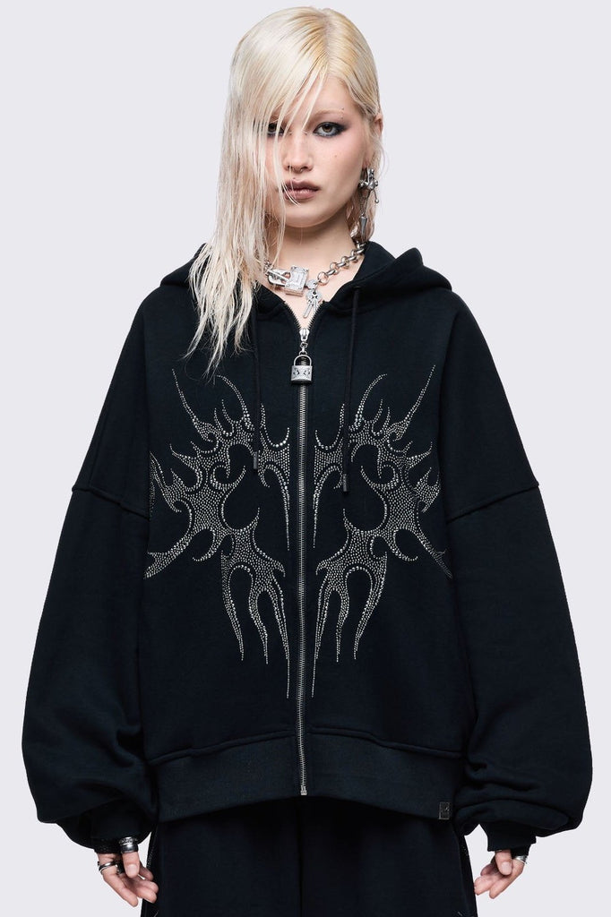 HYPE-09 double zip frill hoodie パーカー M burning-heart-zip-up-hoodie-