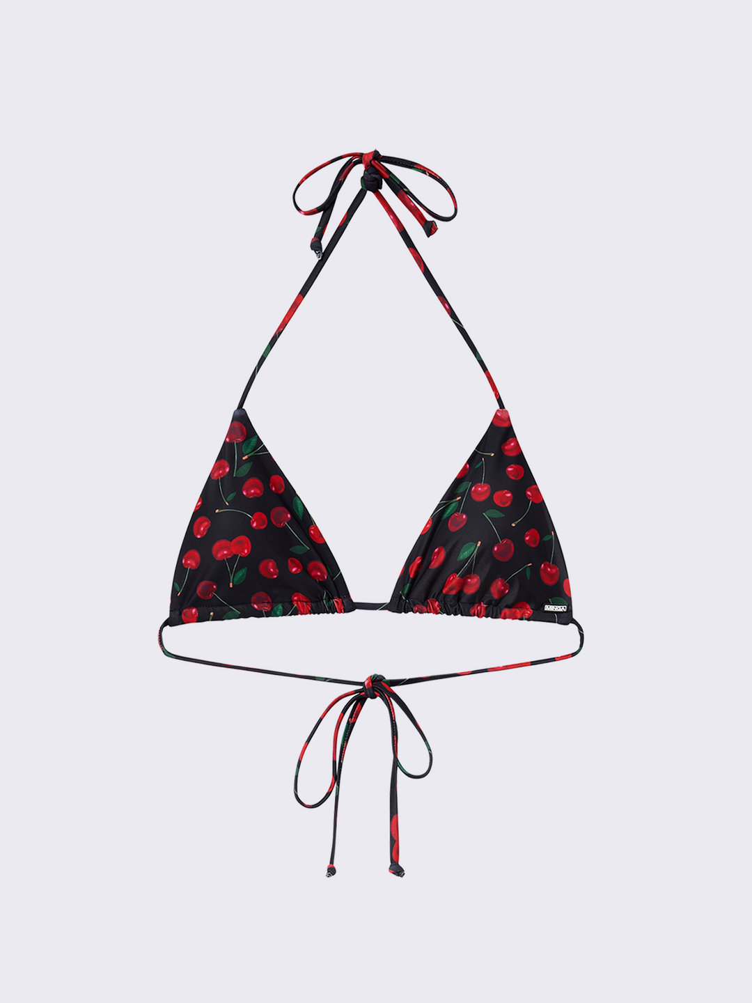 Cherry Halter Neck Triangle Bikini Top in Black Minga London