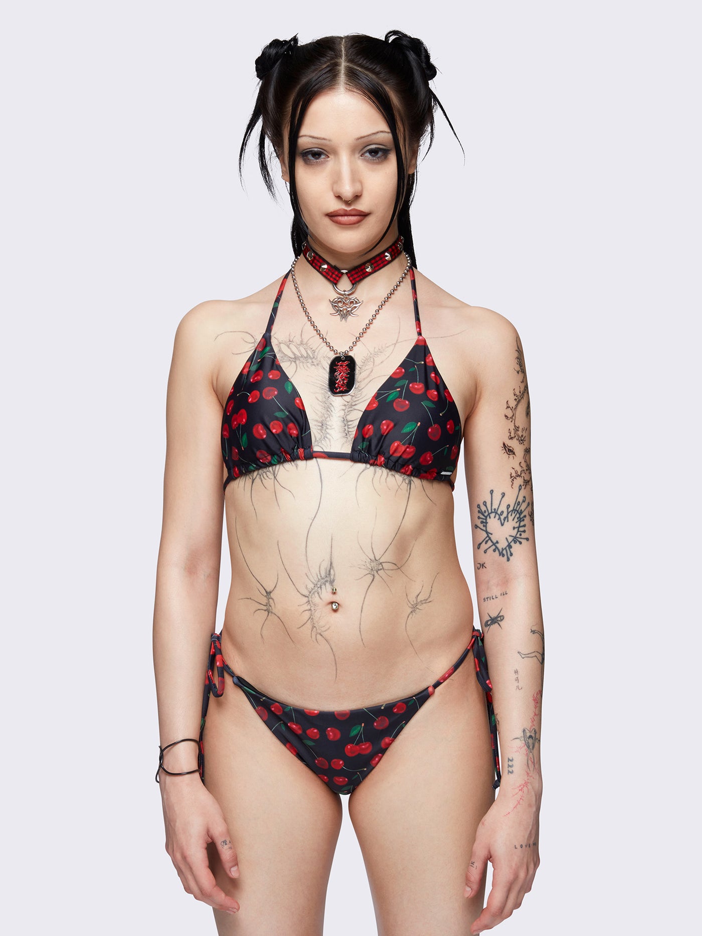 Black tie side bikini bottoms w/ all over cherries print