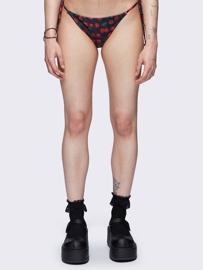 Black tie side bikini bottoms w/ all over cherries print