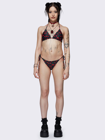 Black tie side bikini bottoms w/ all over cherries print