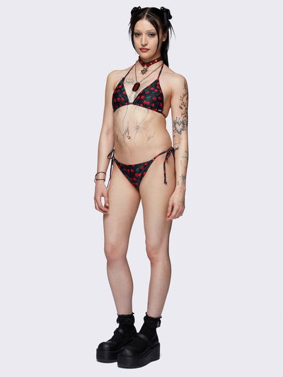 Black tie side bikini bottoms w/ all over cherries print