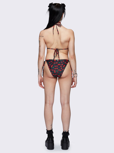 Black tie side bikini bottoms w/ all over cherries print