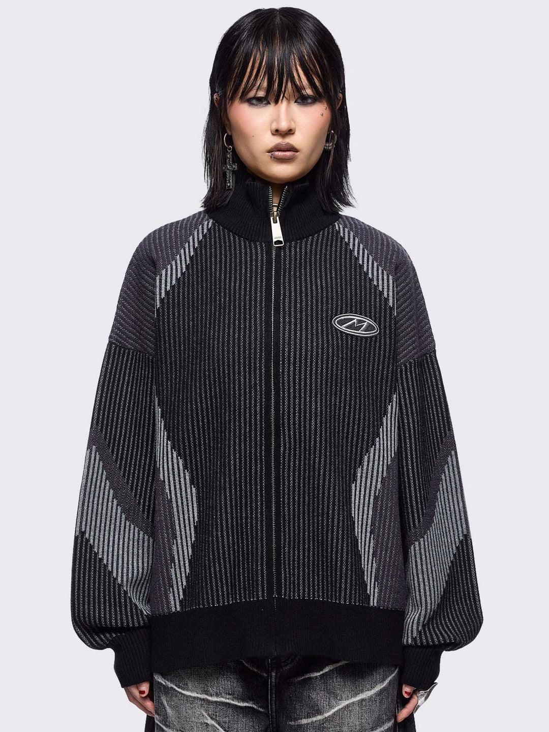 Black & Grey Colorblock Knitted Cardigan | Minga London