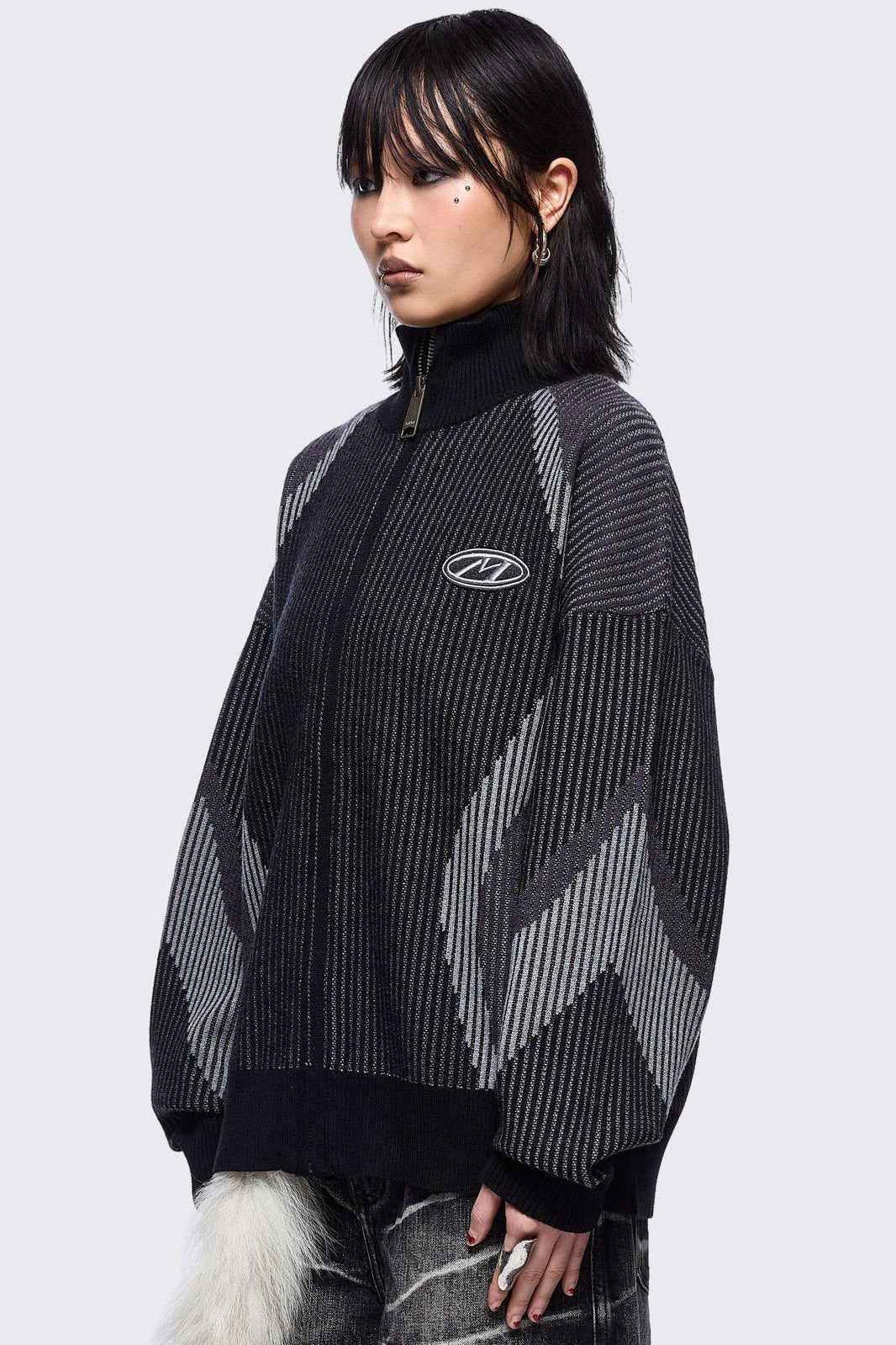 Black & Grey Colorblock Knitted Cardigan | Minga London