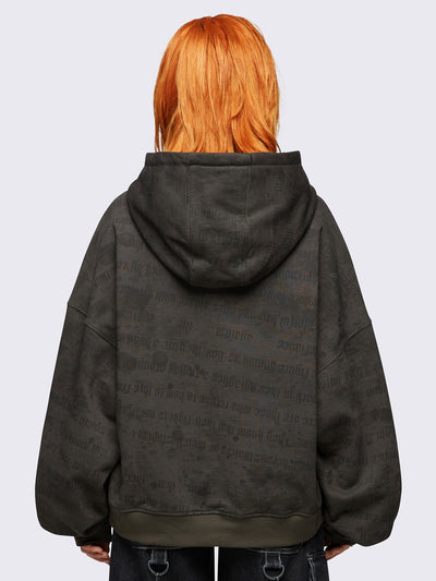 Khaki Graphic Zip-Up Hoodie with Studded Cross Patch | Minga
