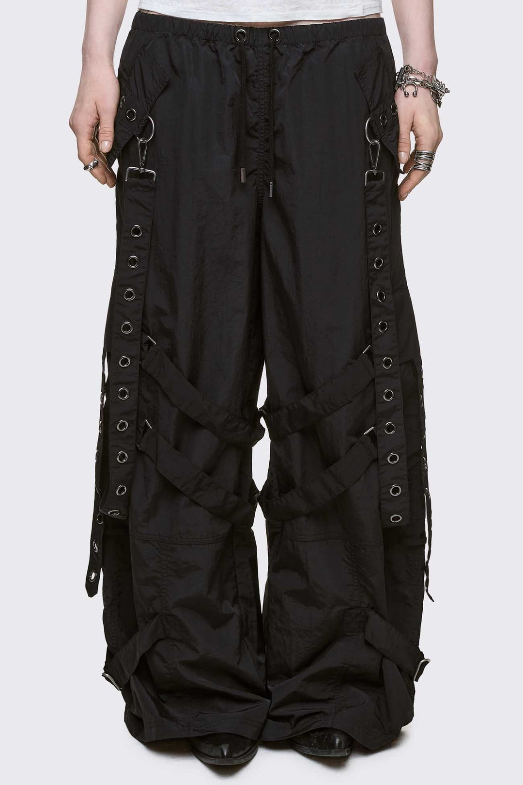 Black Nylon Baggy Cargo Pants | Minga London