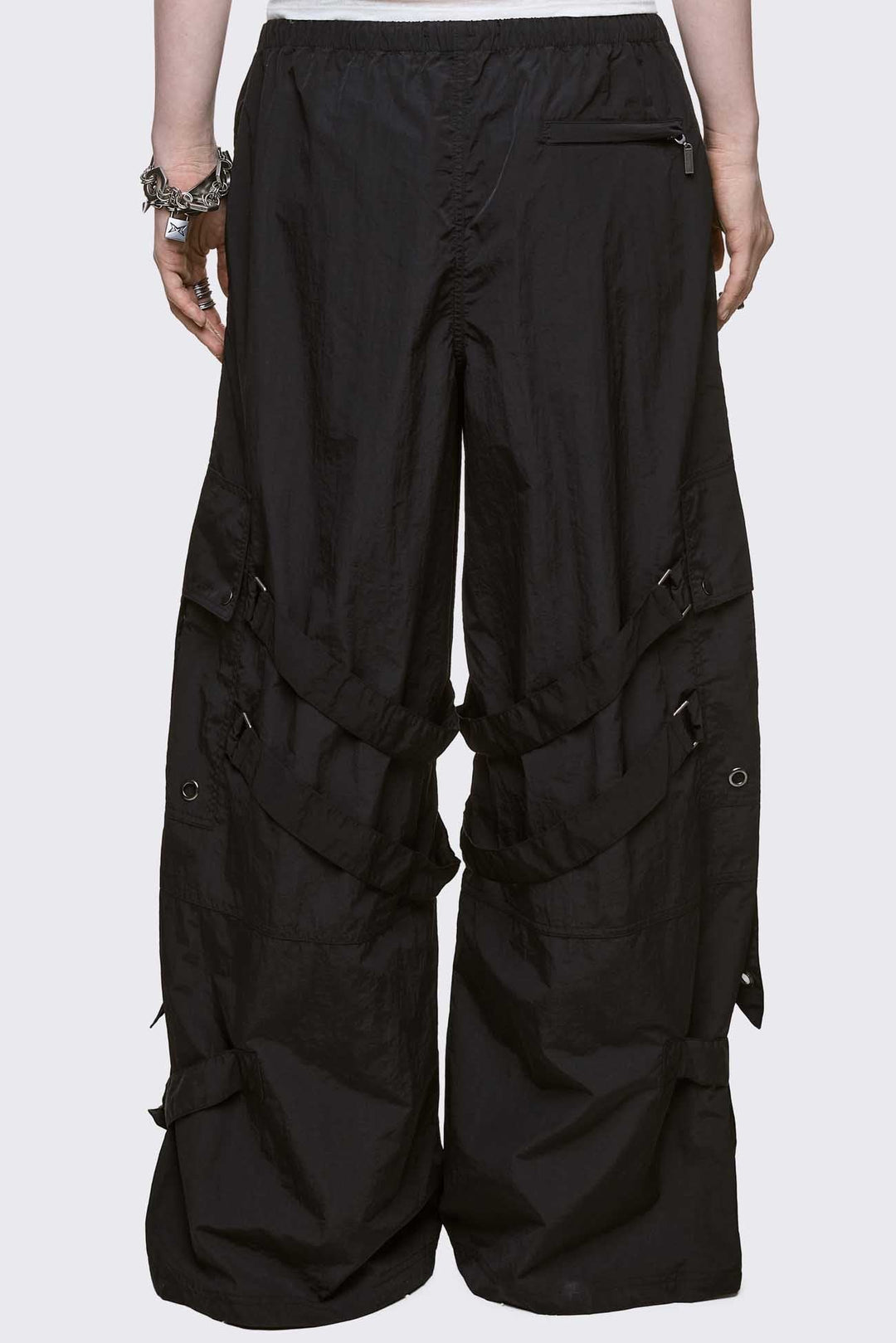 Black Nylon Baggy Cargo Pants | Minga London